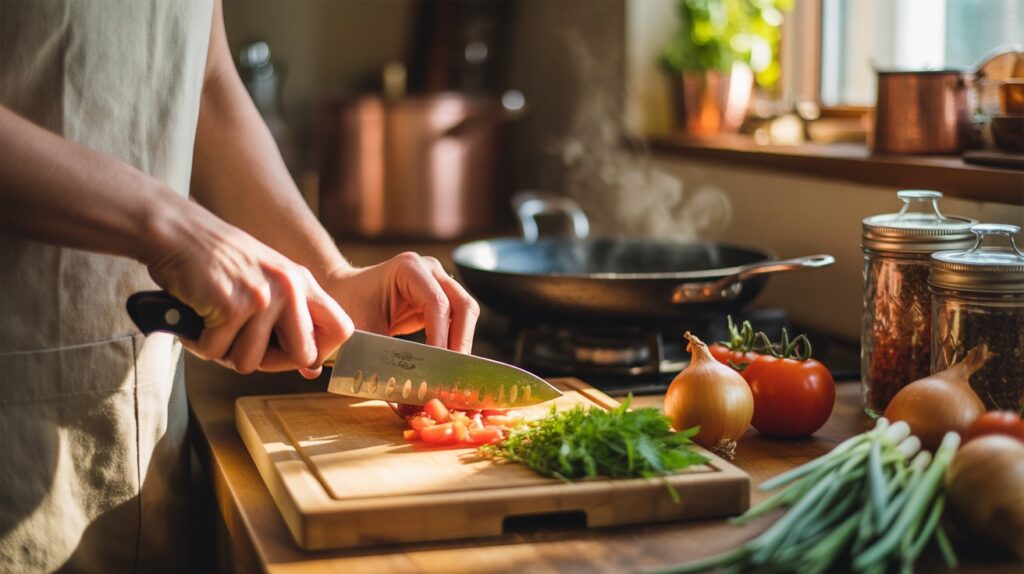 Cooking process of a homemade dish connected to simple healthy cooking